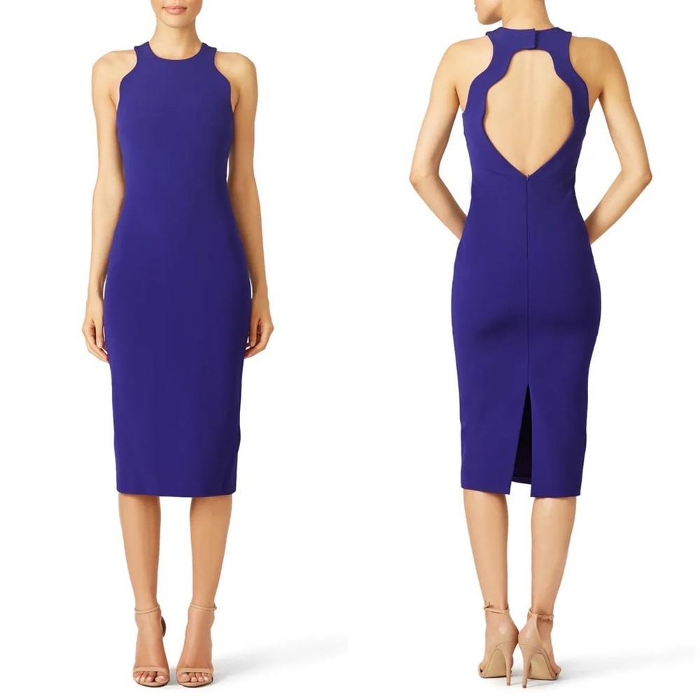 Cushnie et Ochs || Dina Sheath Dress Scalloped High Neck Open Back Blue Purple 6